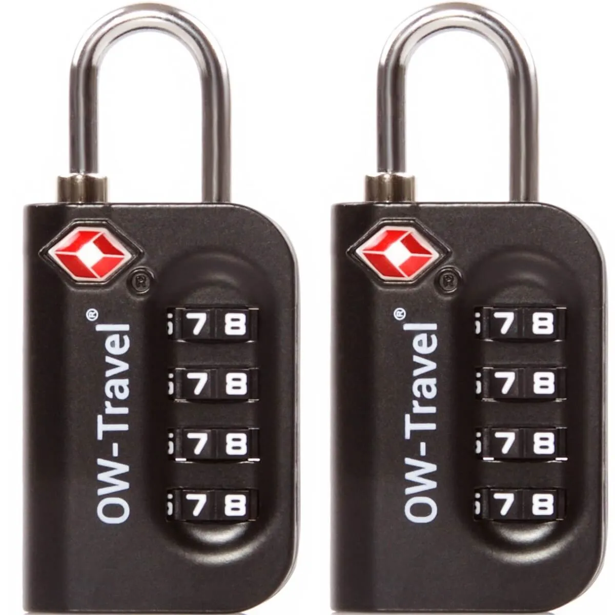 TSA luggage locks. Black 4-dial padlocks for suitcases lockers bags