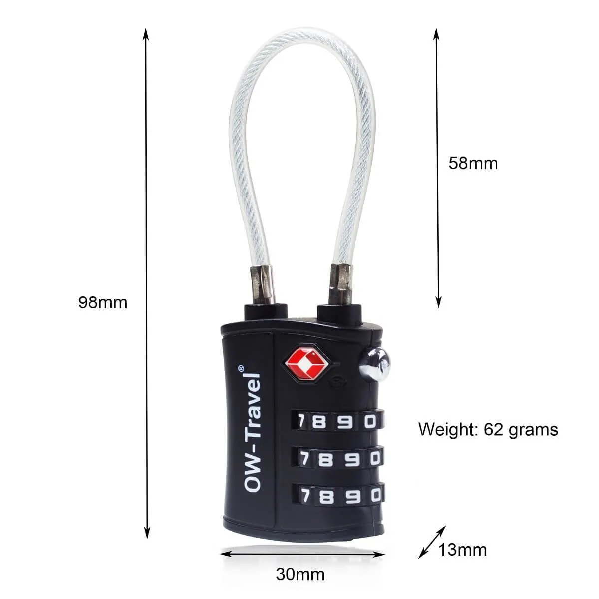 TSA luggage locks. Black cable padlocks for suitcases gym lockers bags