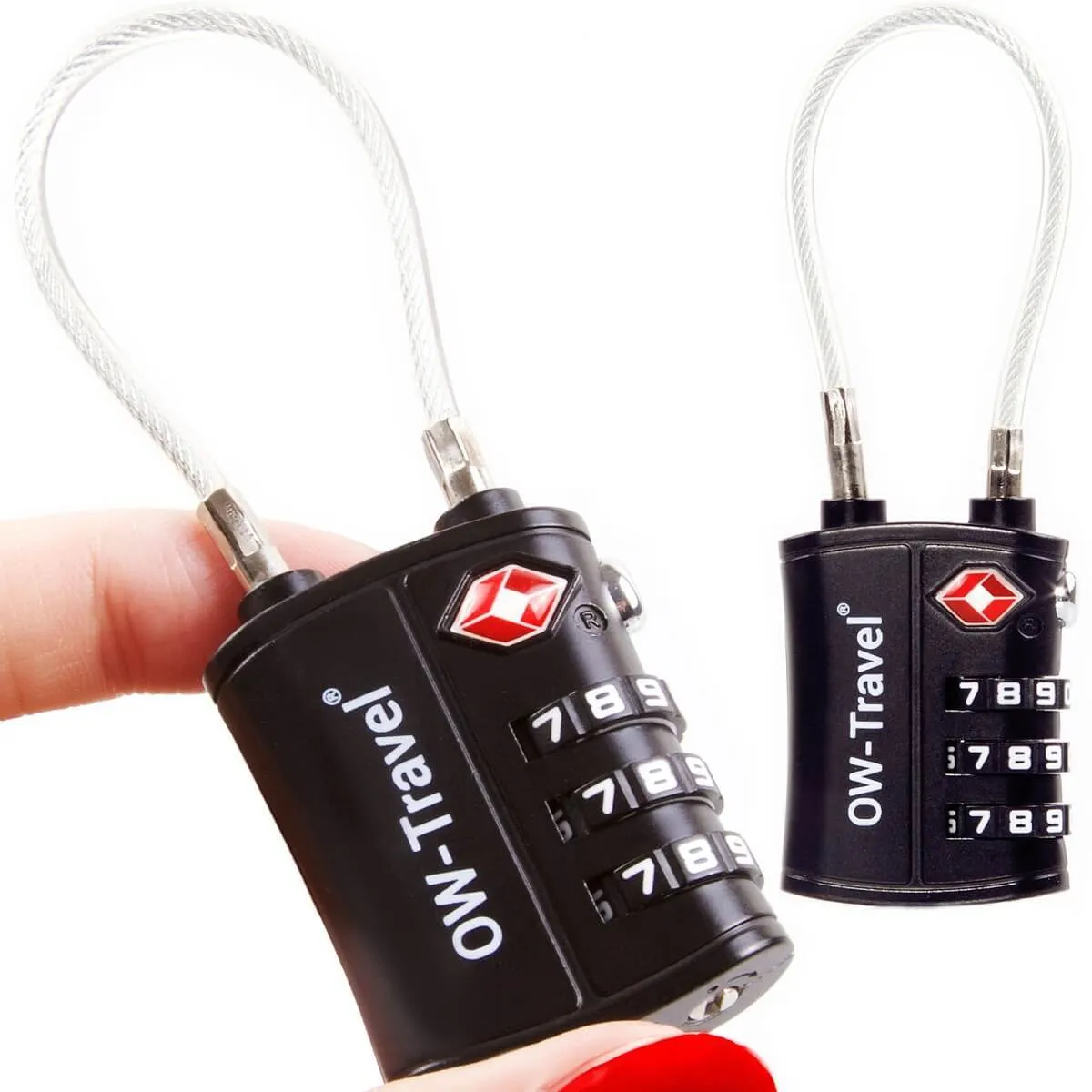 TSA luggage locks. Black cable padlocks for suitcases gym lockers bags