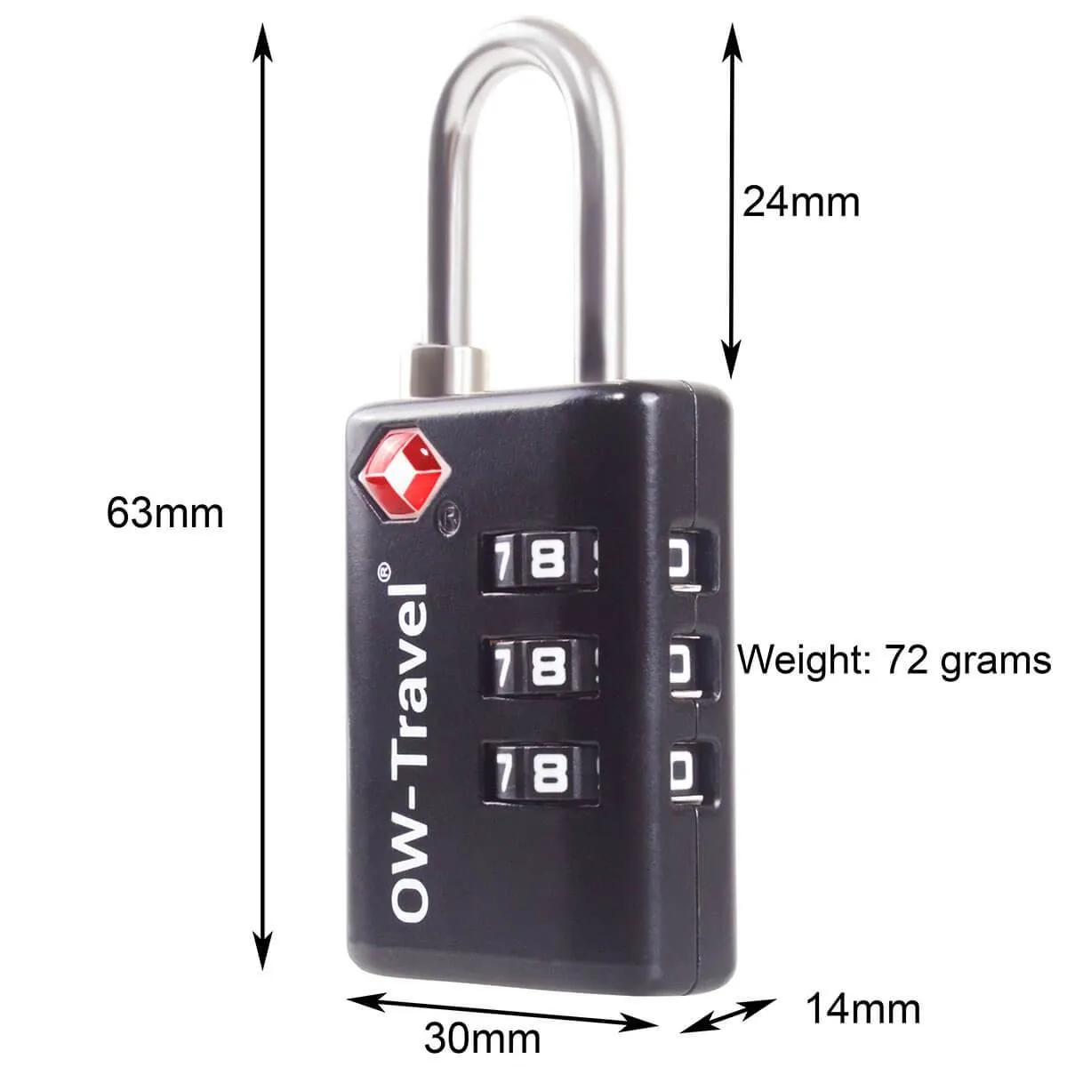 TSA luggage locks. Black suitcase bag padlocks with inspection alert