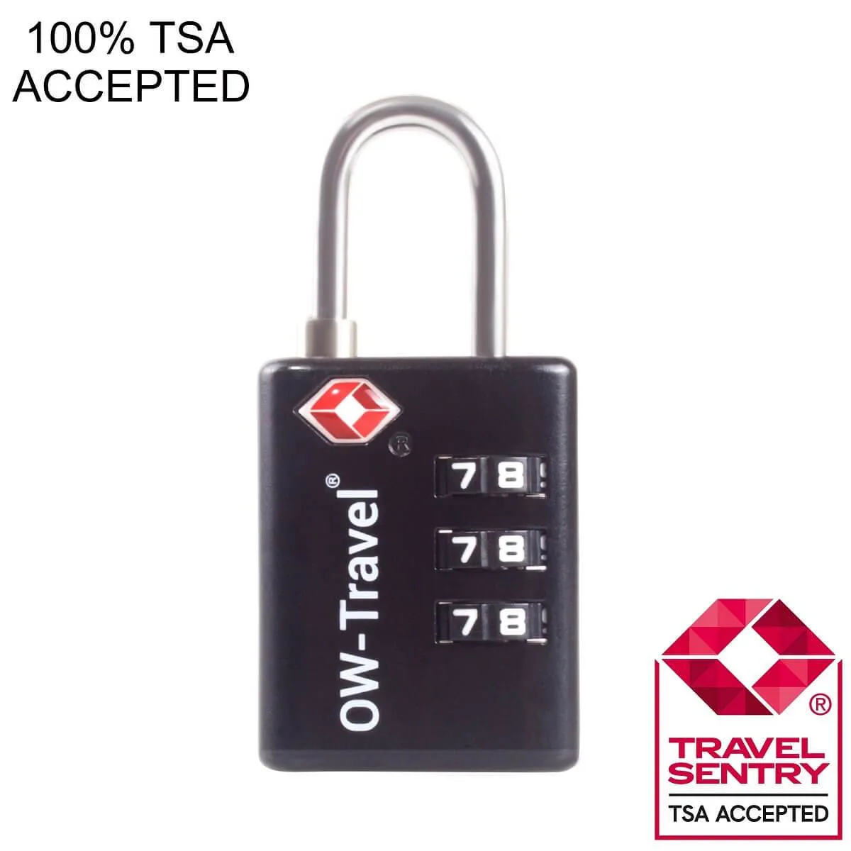 TSA luggage locks. Black suitcase bag padlocks with inspection alert