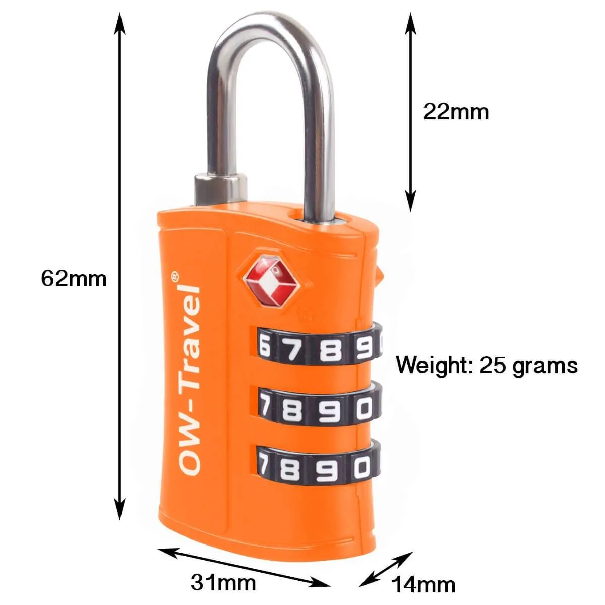 TSA luggage locks. Orange 3-dial padlocks for suitcases lockers bags