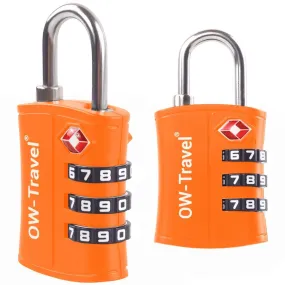 TSA luggage locks. Orange 3-dial padlocks for suitcases lockers bags