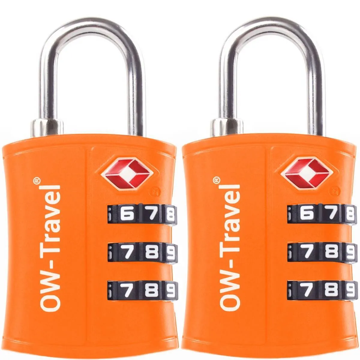 TSA luggage locks. Orange 3-dial padlocks for suitcases lockers bags