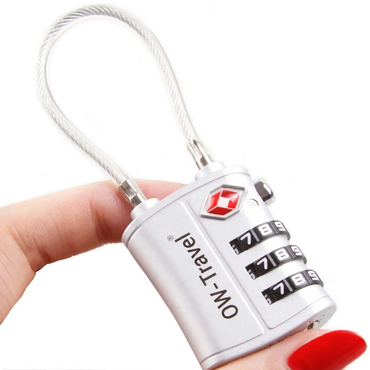 TSA luggage locks. Silver cable padlocks for suitcases lockers bags