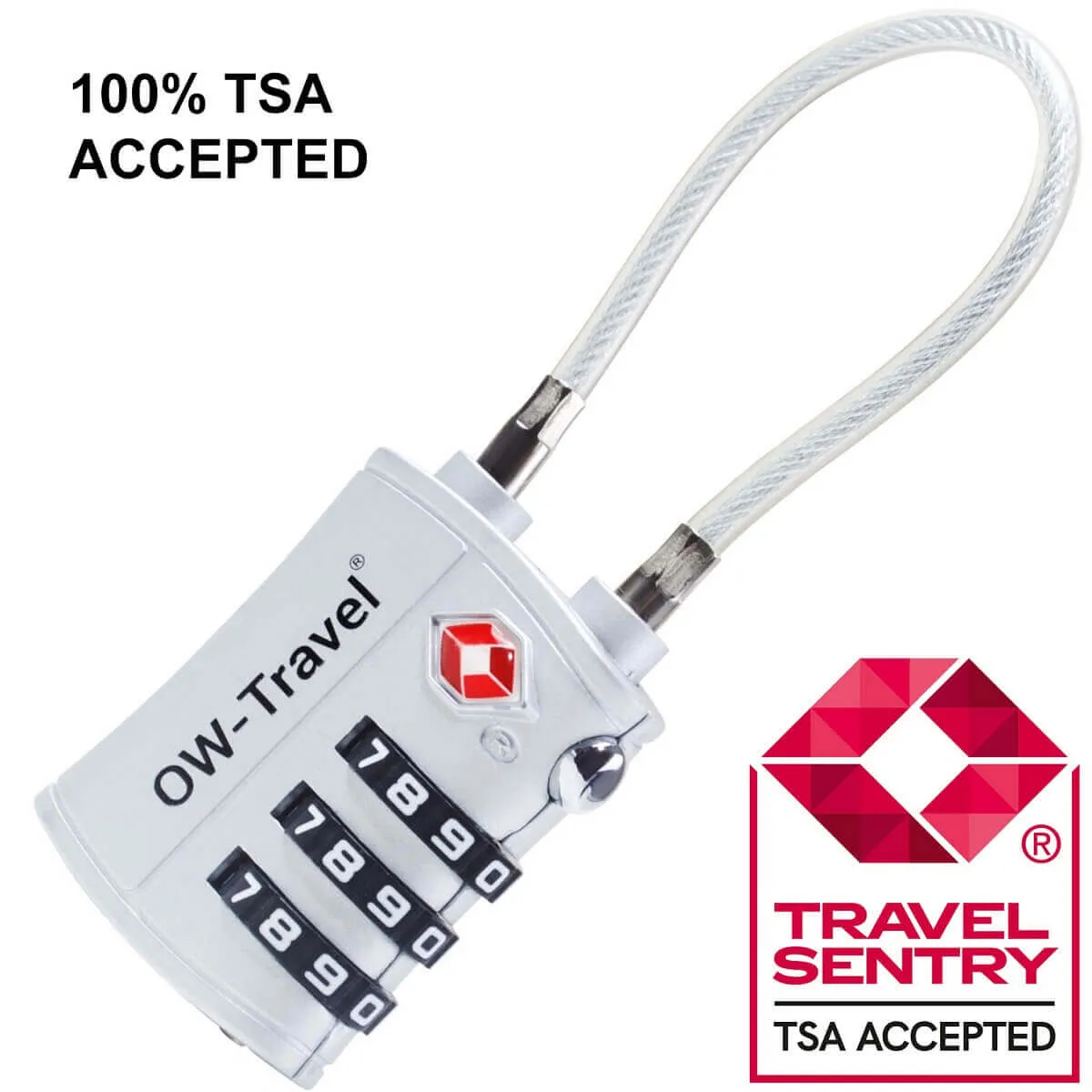 TSA luggage locks. Silver cable padlocks for suitcases lockers bags