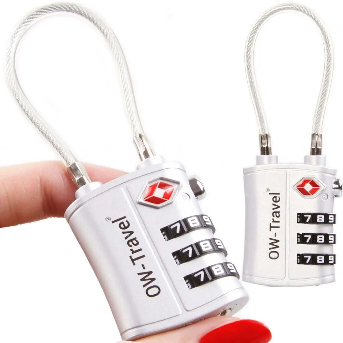 TSA luggage locks. Silver cable padlocks for suitcases lockers bags