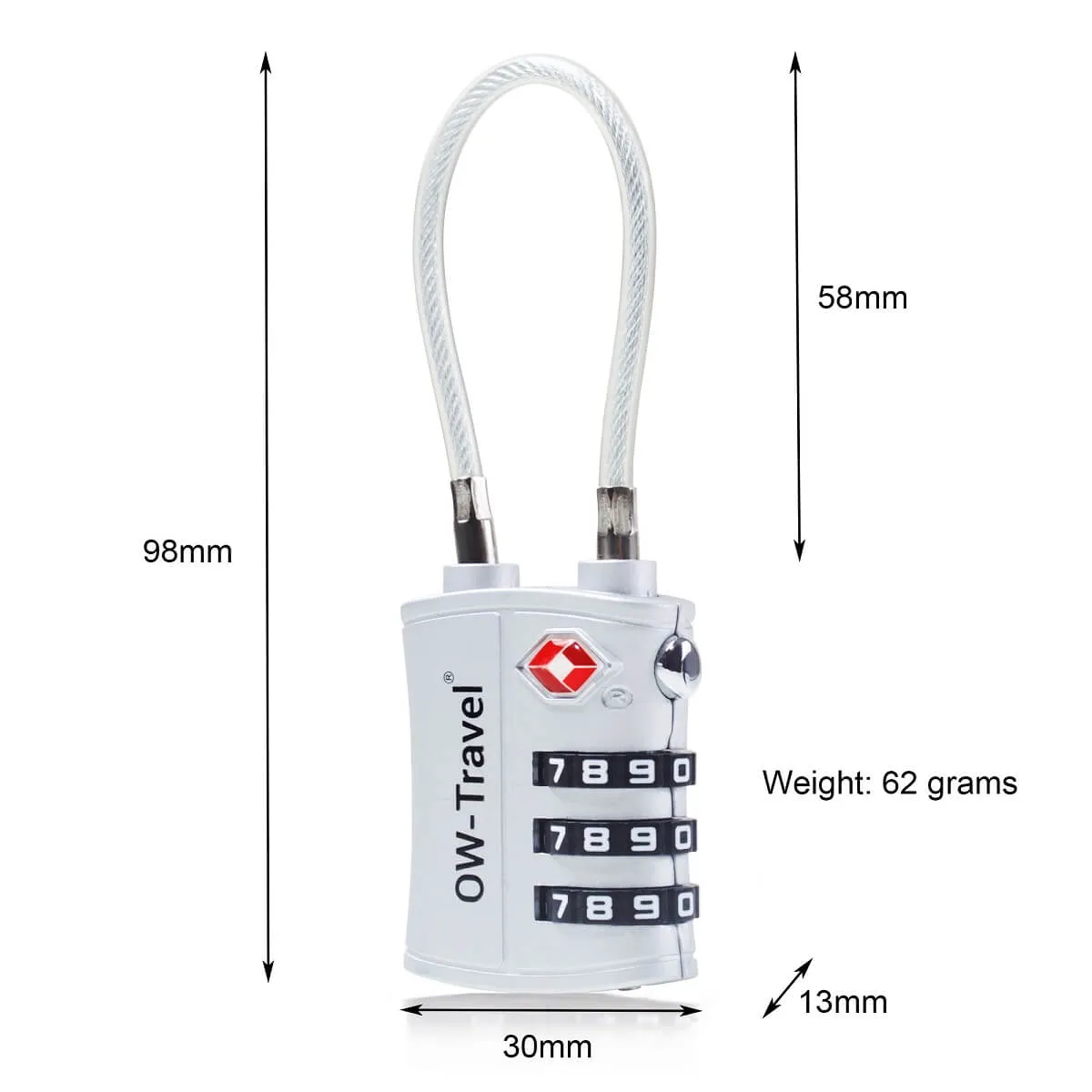 TSA luggage locks. Silver cable padlocks for suitcases lockers bags