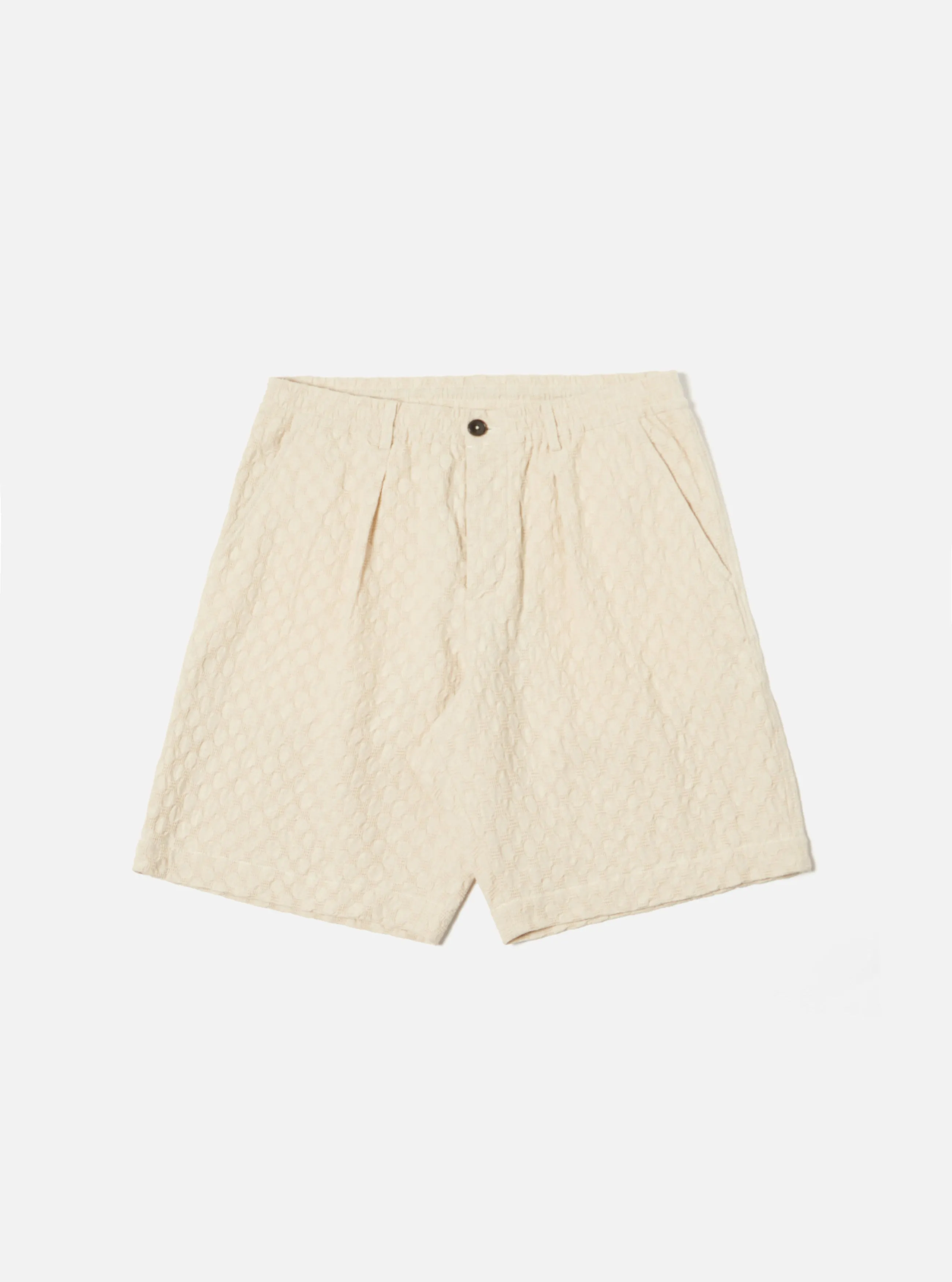 Universal Works Pleated Track Short in Ecru Dot Waffle