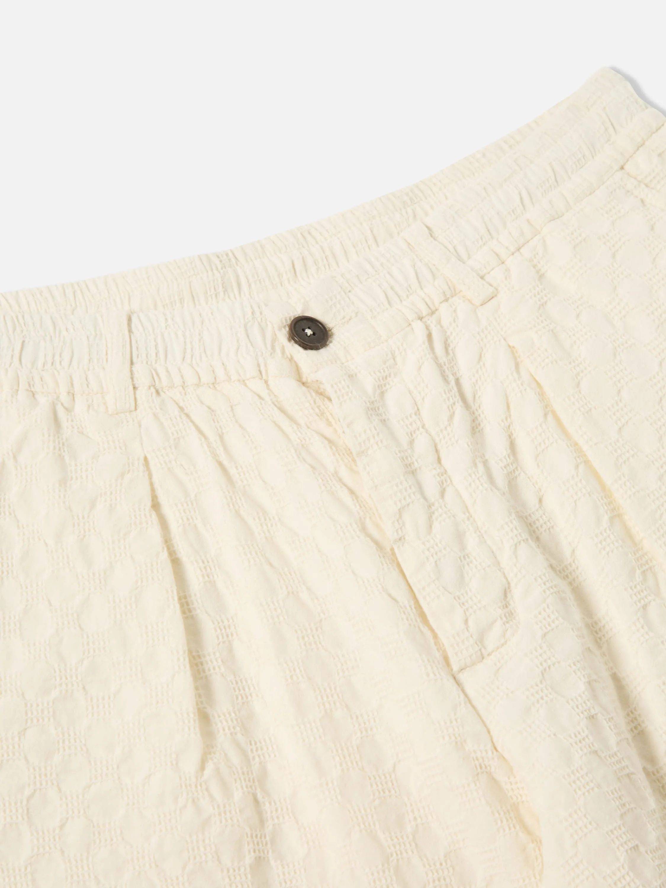 Universal Works Pleated Track Short in Ecru Dot Waffle