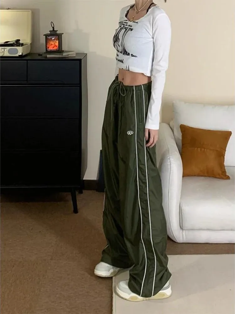 Vintage Hippie Green Sweatpants Y2K Kpop Harajuku Striped Oversized Pant