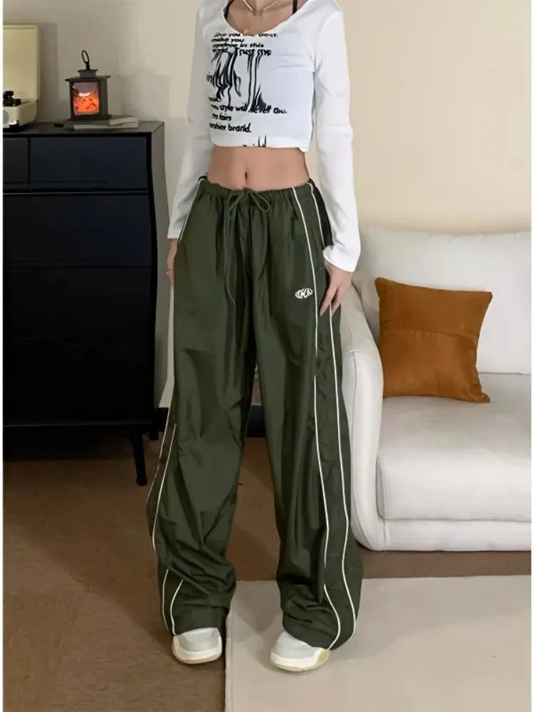 Vintage Hippie Green Sweatpants Y2K Kpop Harajuku Striped Oversized Pant