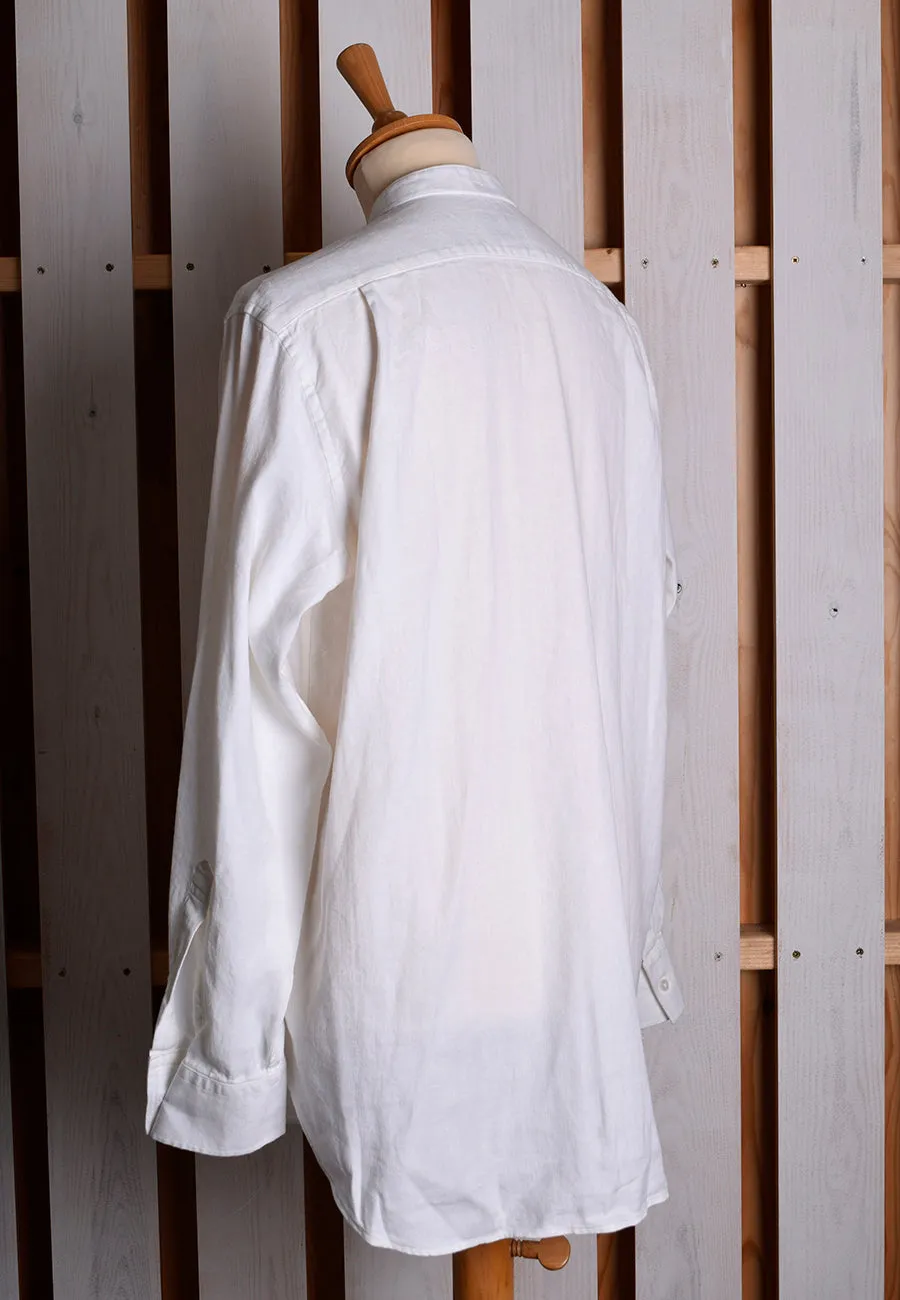 White Linen / Cotton Herringbone Shirt With Pocket - Classic Collar or Collarless (SH2211PA)