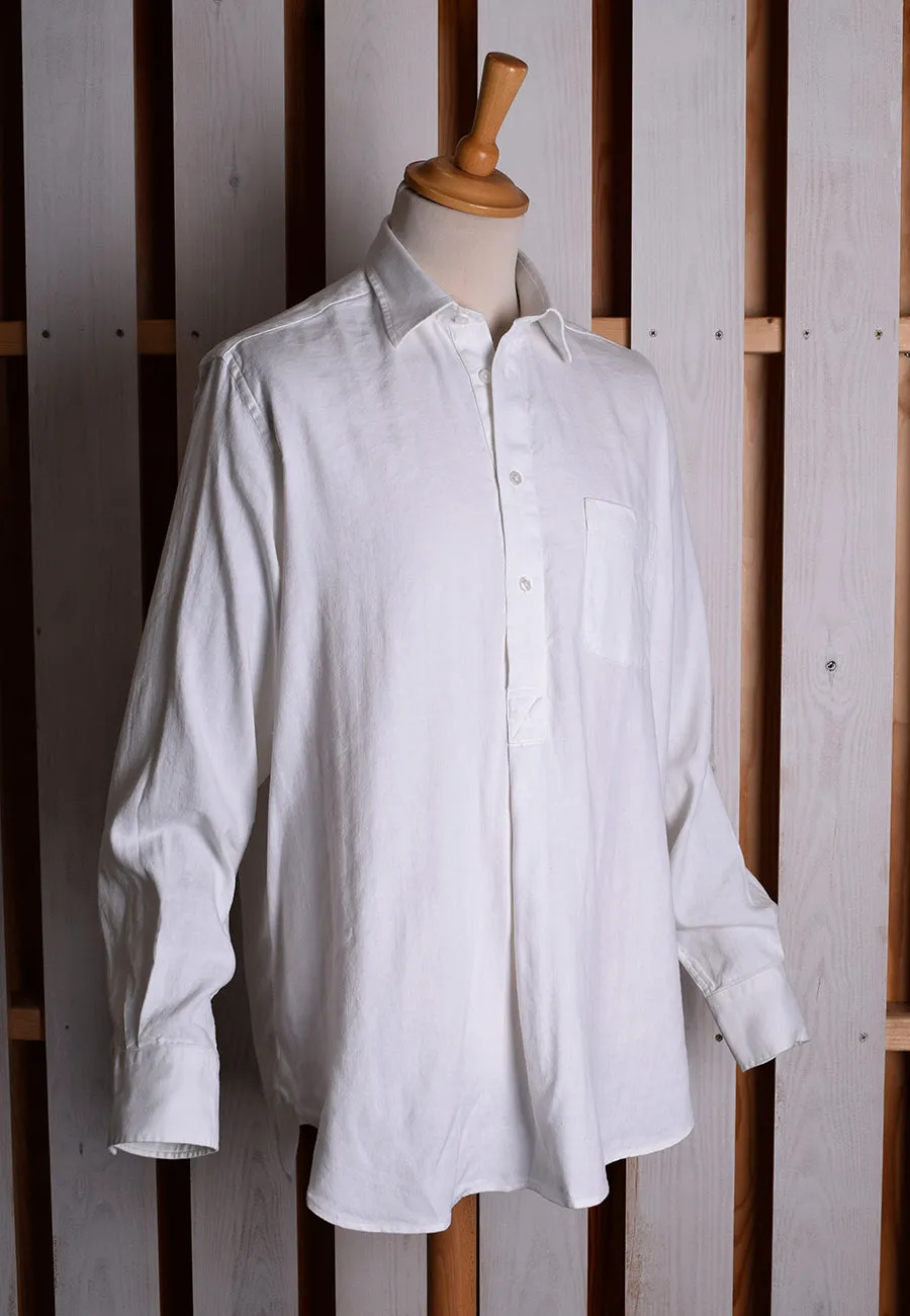 White Linen / Cotton Herringbone Shirt With Pocket - Classic Collar or Collarless (SH2211PA)