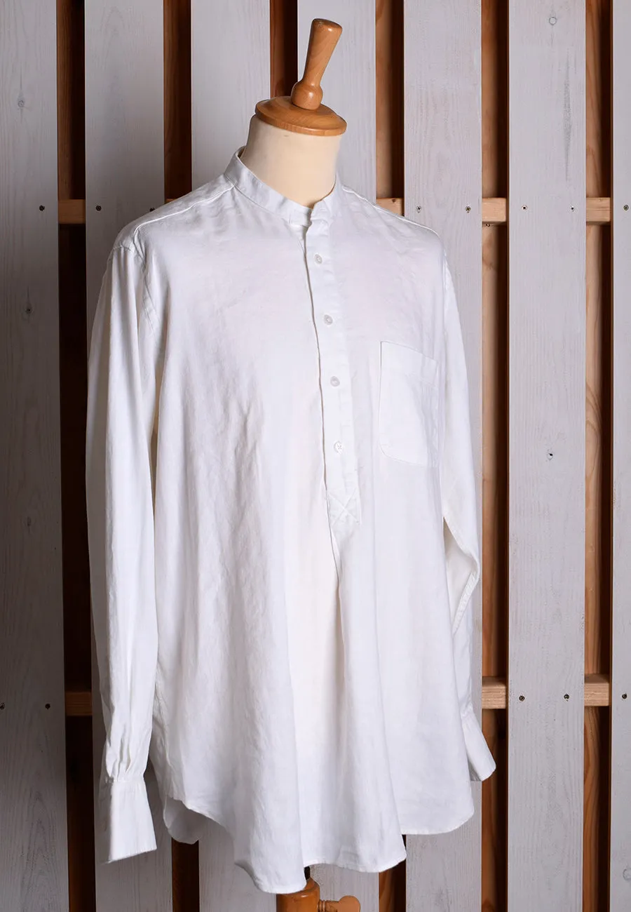 White Linen / Cotton Herringbone Shirt With Pocket - Classic Collar or Collarless (SH2211PA)