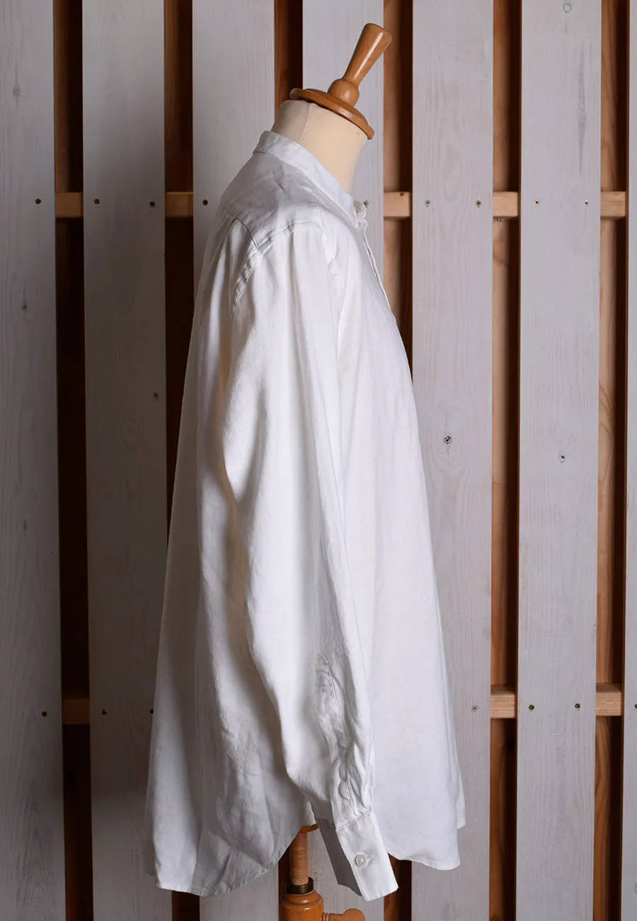 White Linen / Cotton Herringbone Shirt With Pocket - Classic Collar or Collarless (SH2211PA)