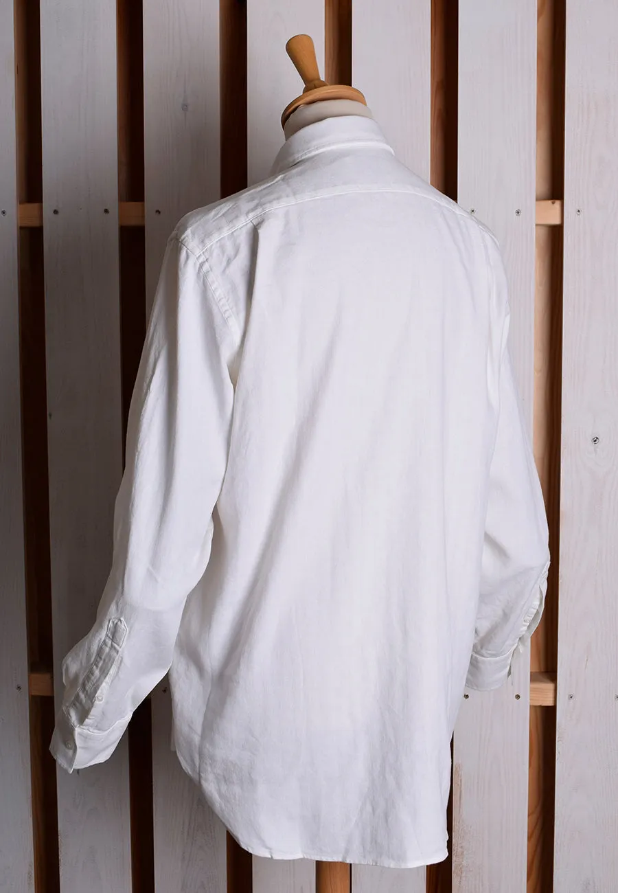 White Linen / Cotton Herringbone Shirt With Pocket - Classic Collar or Collarless (SH2211PA)