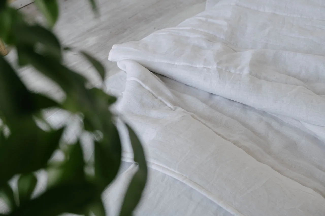 White Natural HEMP Linen blanket quilt in stripe- linen organic fabric   filler organic Hemp fiber - Full Queen King custom sizes