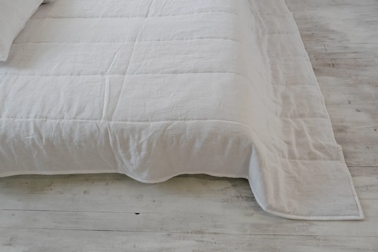 White Natural HEMP Linen blanket quilt in stripe- linen organic fabric   filler organic Hemp fiber - Full Queen King custom sizes