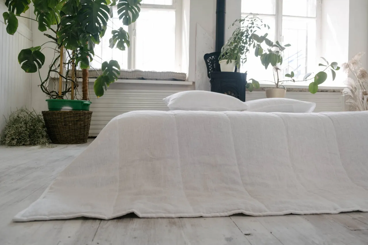 White Natural HEMP Linen blanket quilt in stripe- linen organic fabric   filler organic Hemp fiber - Full Queen King custom sizes