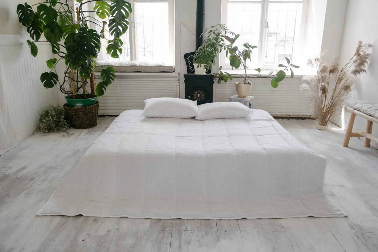 White Natural HEMP Linen blanket quilt in stripe- linen organic fabric   filler organic Hemp fiber - Full Queen King custom sizes