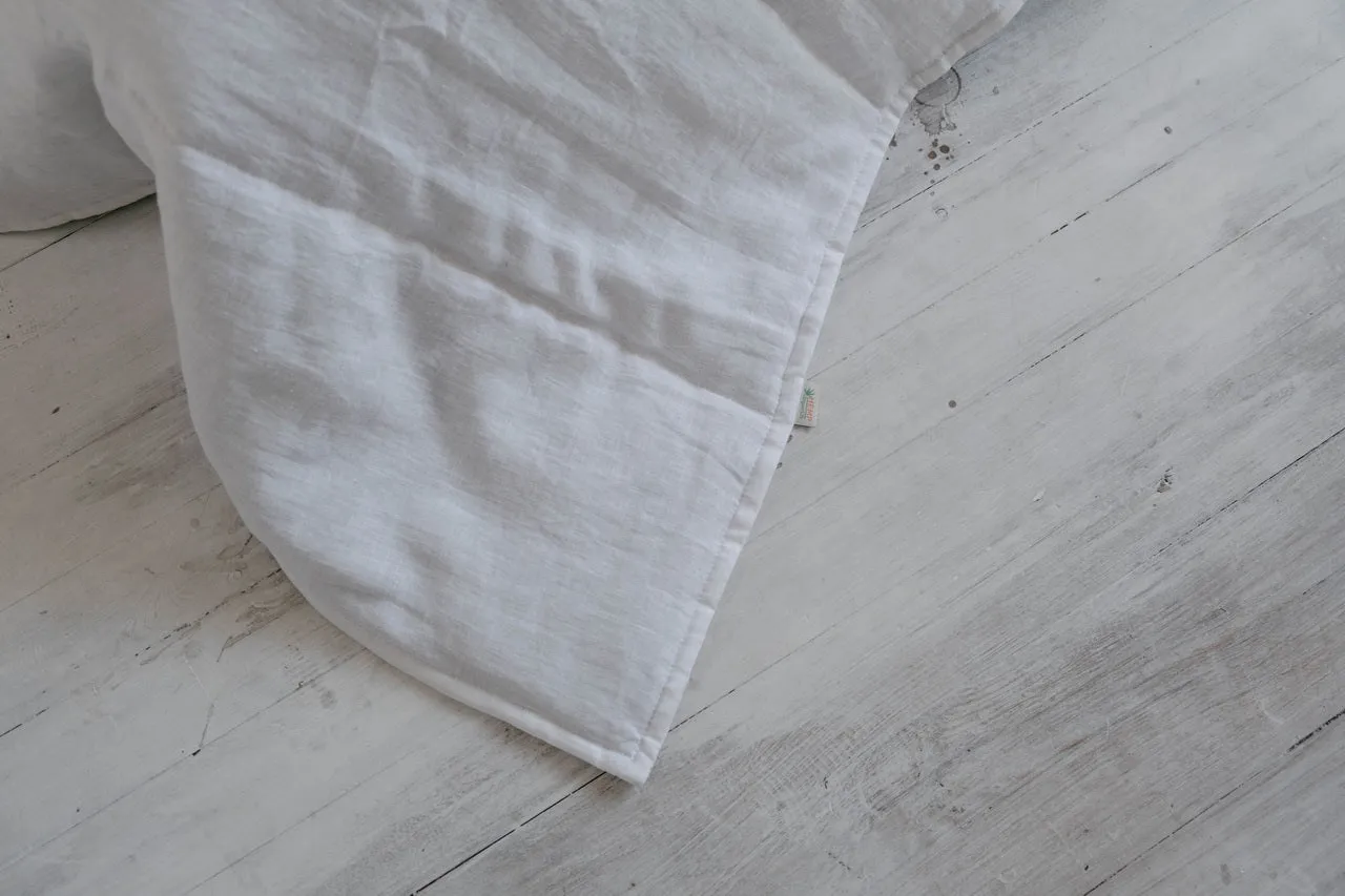 White Natural HEMP Linen blanket quilt in stripe- linen organic fabric   filler organic Hemp fiber - Full Queen King custom sizes