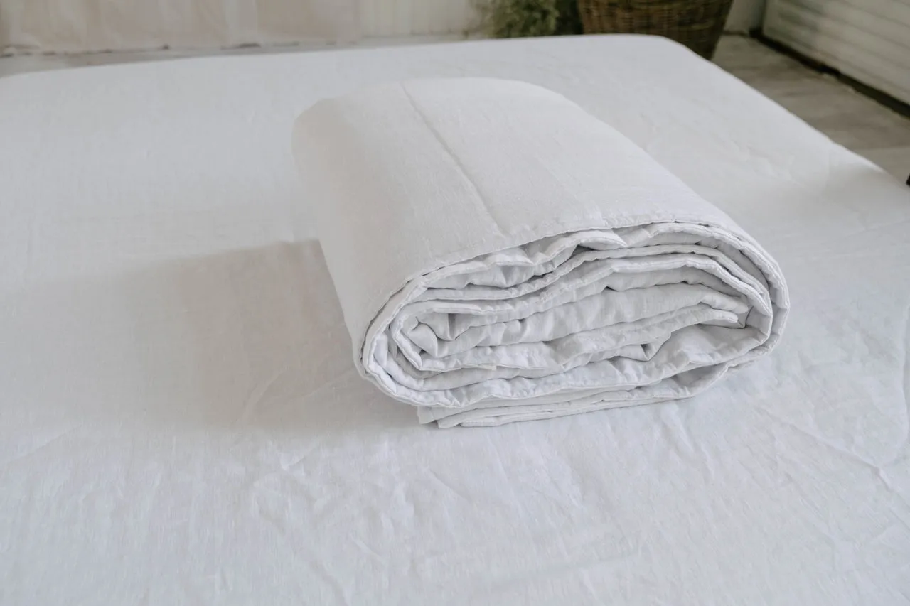 White Natural HEMP Linen blanket quilt in stripe- linen organic fabric   filler organic Hemp fiber - Full Queen King custom sizes