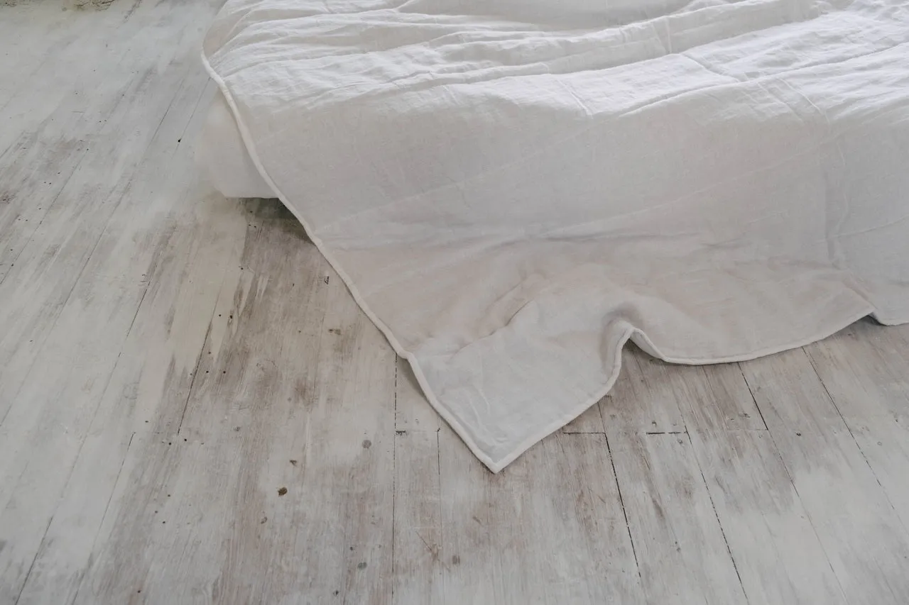 White Natural HEMP Linen blanket quilt in stripe- linen organic fabric   filler organic Hemp fiber - Full Queen King custom sizes