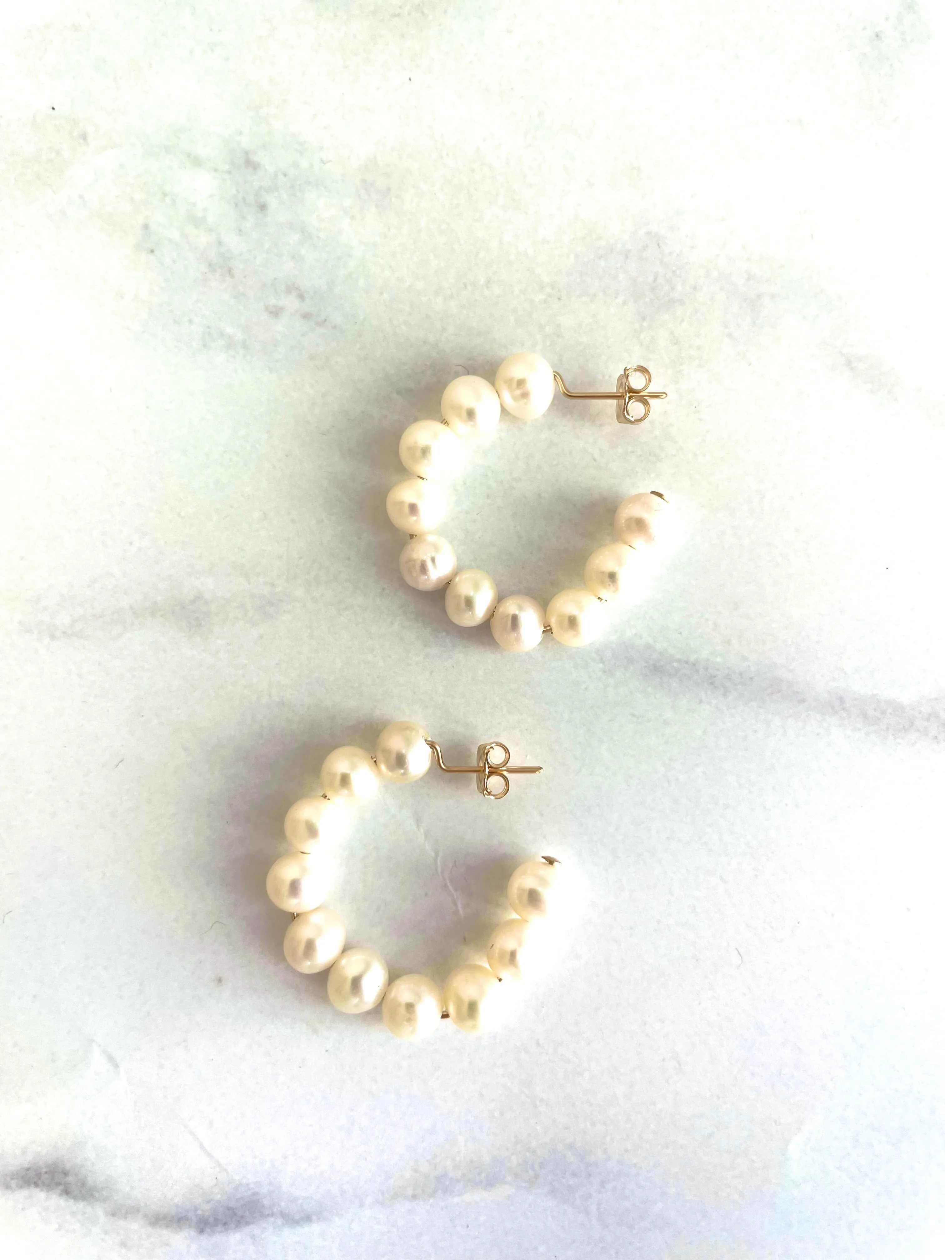 White Pearl Moon Hoops-fresh water pearl