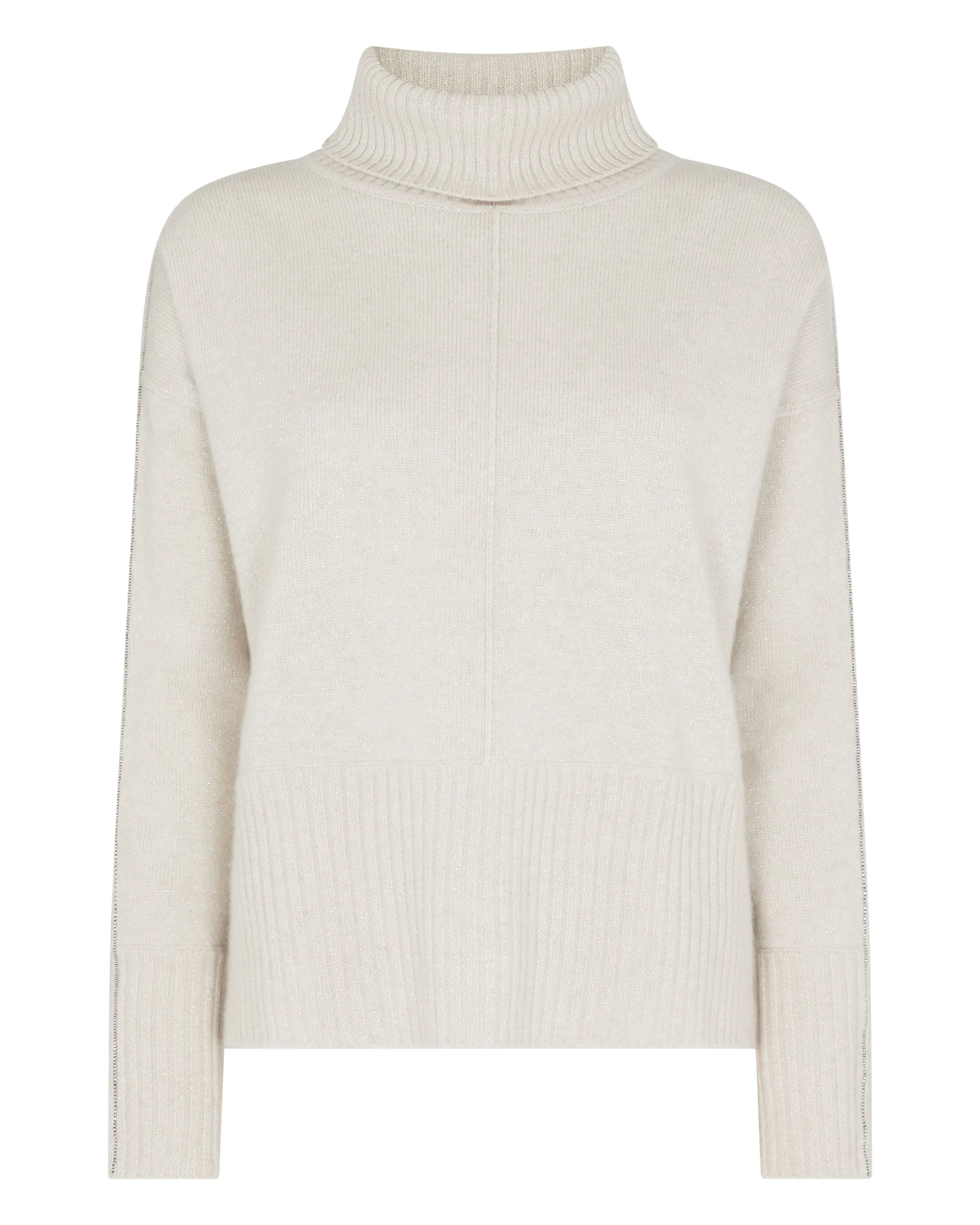 Women's Mollie Metal Roll Neck Cashmere Jumper With Lurex Ecru White Sparkle