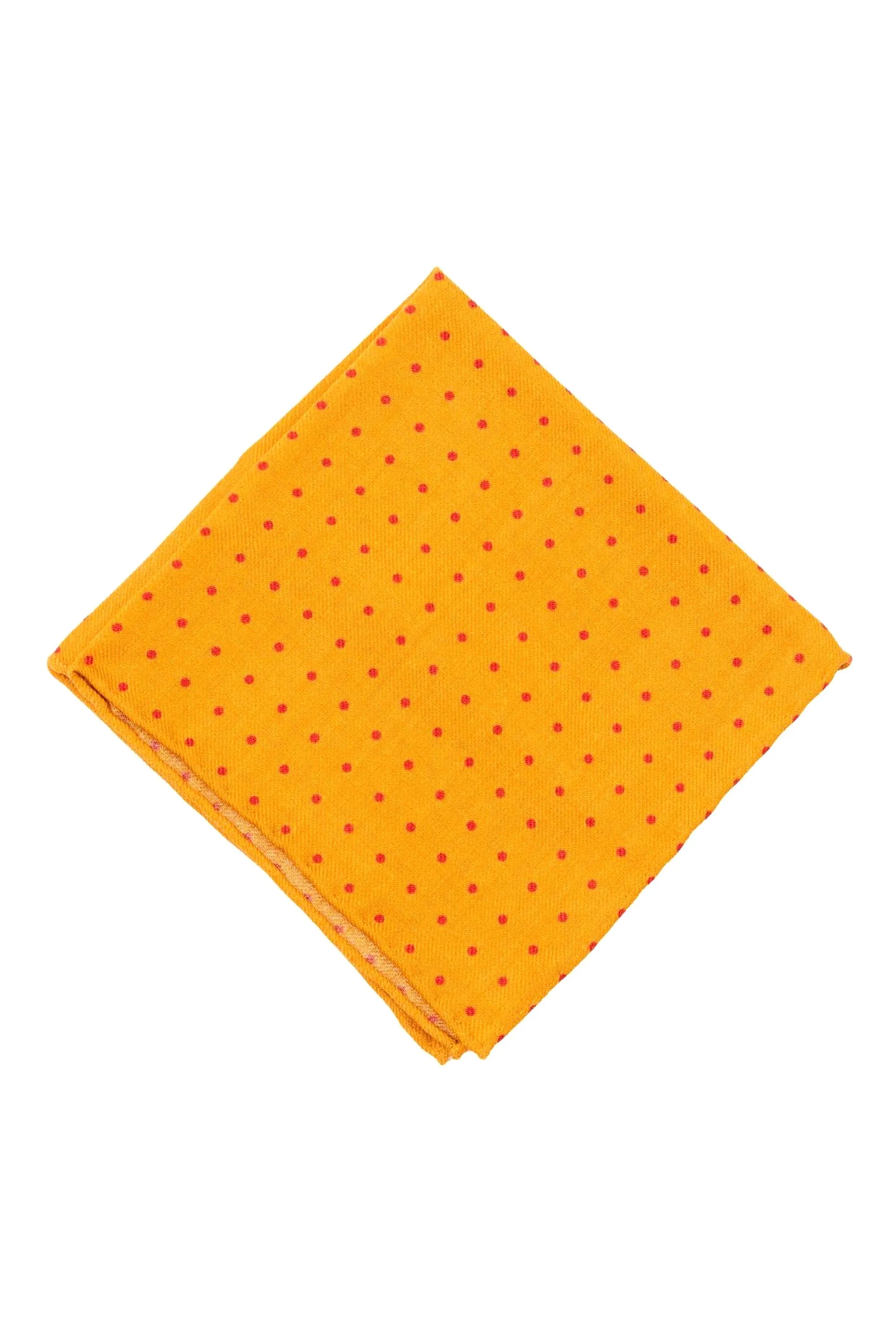 Yellow & Burgundy Polka Dot Wool Challis Pocket Square