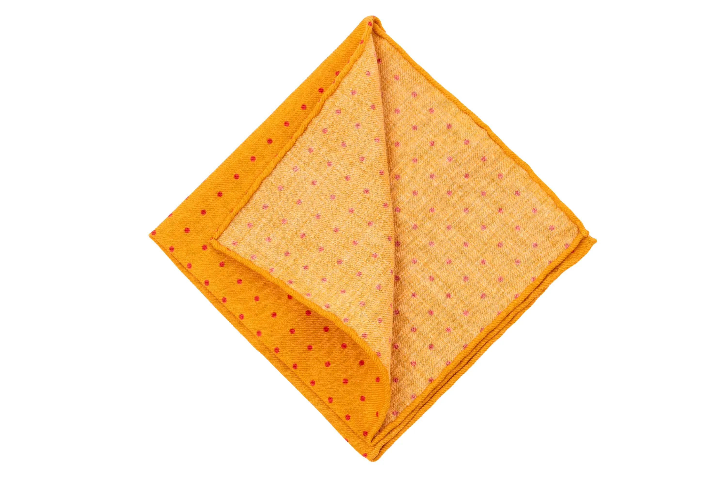 Yellow & Burgundy Polka Dot Wool Challis Pocket Square