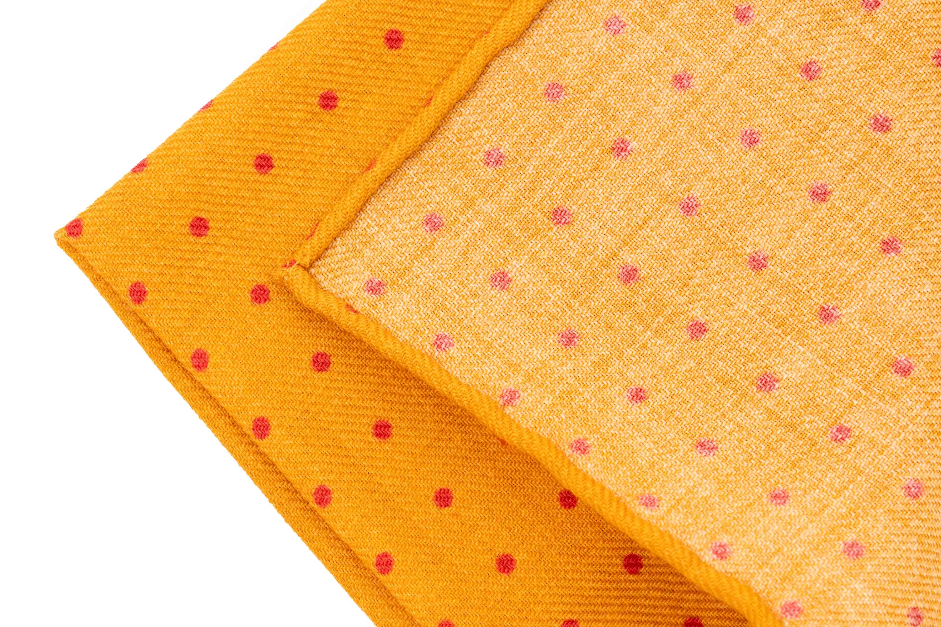 Yellow & Burgundy Polka Dot Wool Challis Pocket Square